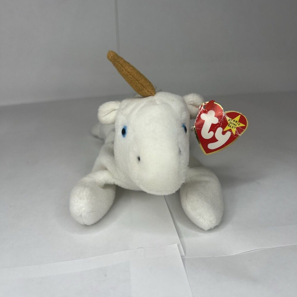 Retired Ty Beanie Baby Mystic the Unicorn with Brown Horn-Tag Errors